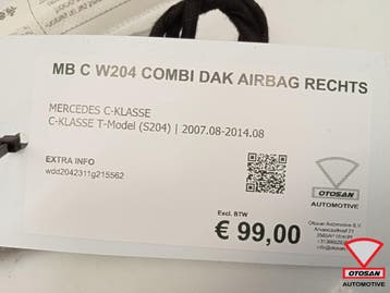 Mercedes C Klasse W204 Combi Estate Dak Hemel Airbag Rechts, Ophalen, Gebruikt, Mercedes-Benz