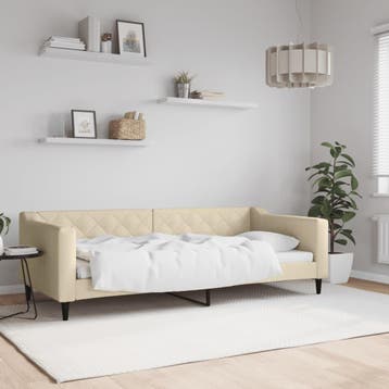 vidaXL Slaapbank 90x200 cm stof crèmekleurig, Huis en Inrichting, Slaapkamer | Bedden, 90 cm, Eenpersoons, Verzenden, Nieuw