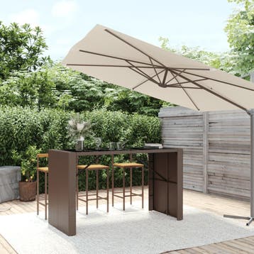 vidaXL Bartafel met glazen blad 185x80x110 cm poly rattan, Tuin en Terras, Tuintafels, Verzenden, Nieuw
