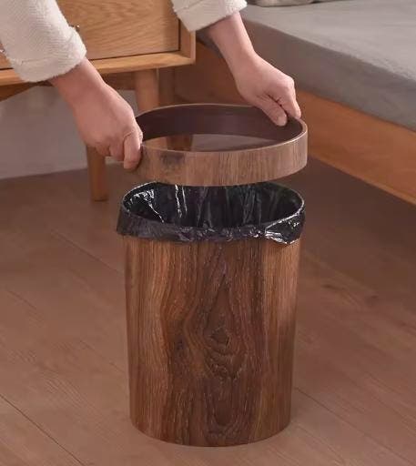 Vintage Prullenbak 10L/14L – Ronde Houtnerf Kunststof, Huis en Inrichting, Woonaccessoires | Prullenbakken, Nieuw, Verzenden