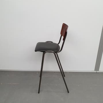 Retro hoge stevige barkruk - antraciet skai bekleding (allee, Ophalen of Verzenden, Nieuw