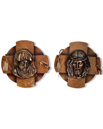 Wanddecoratie (2) - Christ & Maagd - Paar wandplaten - 23 cm, Antiek en Kunst
