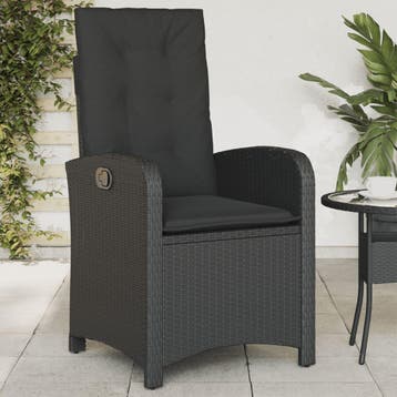 vidaXL Tuinstoel verstelbaar met kussens poly rattan zwart, Tuin en Terras, Tuinstoelen, Verzenden, Nieuw