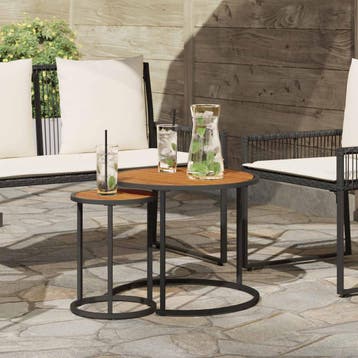 vidaXL Koffietafel Set 2 st Naturel en Zwart 55 x 55 x 45 cm, Huis en Inrichting, Tafels | Salontafels, Verzenden, Rond, Nieuw