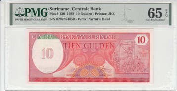 1982 Suriname 10 Gulden Pick 126 Pmg Gem Unc 65 Epq, Postzegels en Munten, Verzenden