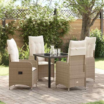 vidaXL Tuin eettafelset 5 pcs Beige poly rattan, Verzenden, Nieuw, Rotan, 5 zitplaatsen