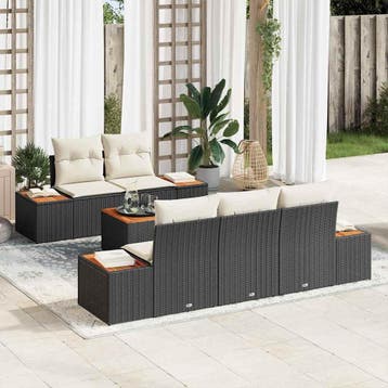 vidaXL Tuinbankenset 6 st Zwart Poly riet, Verzenden, Nieuw, Rotan, 6 zitplaatsen