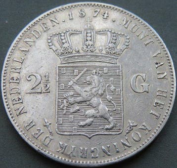 Nederland. Willem III. 2 1/2 Gulden 1874 (Zonder
