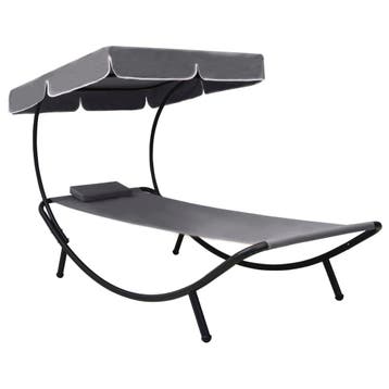 vidaXL Loungebed met luifel en kussen grijs, Verzenden, Nieuw