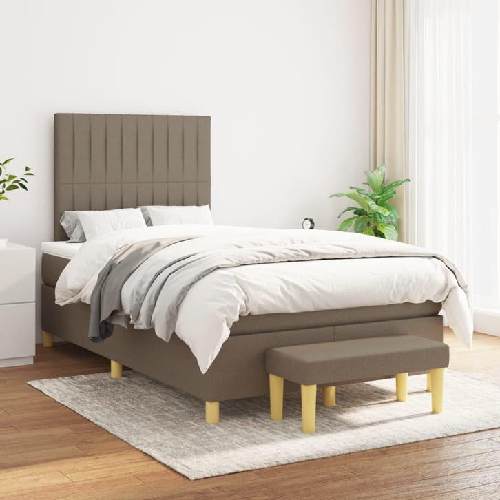 vidaXL Boxspring met matras stof taupe 120x200 cm, Huis en Inrichting, Slaapkamer | Bedden, 120 cm, 200 cm, Twijfelaar, Nieuw