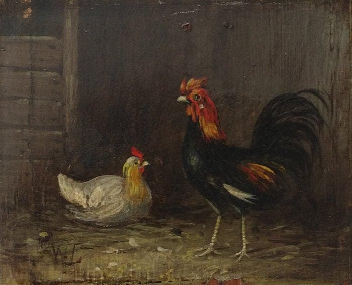 Wilhelmus Albertus Lammers (1857-1913) - De broedende kip en, Antiek en Kunst, Kunst | Schilderijen | Klassiek