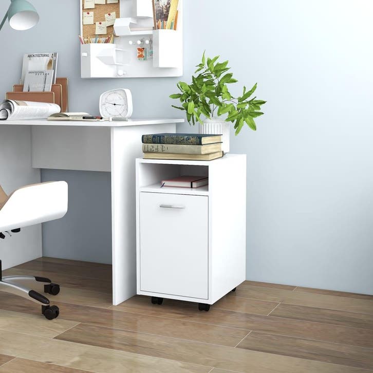 vidaXL Bijzetkast met wielen 33x38x60 cm bewerkt hout wit, Huis en Inrichting, Kasten | Overige, Nieuw, Verzenden