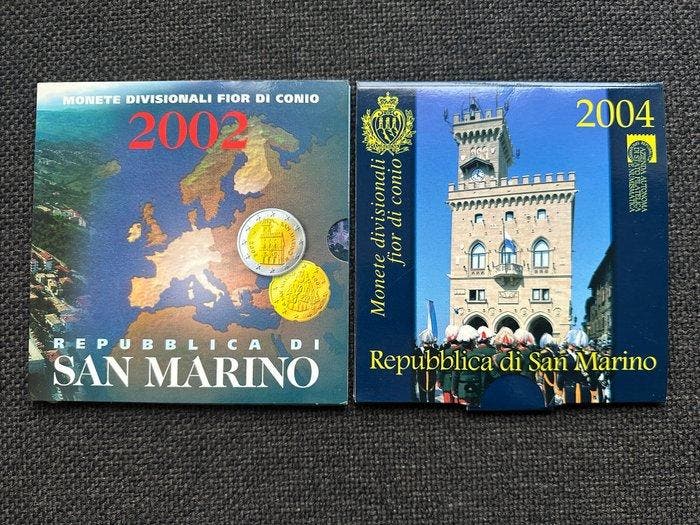 San Marino. Year Set (BU) 2002/2004 (incl. zilveren 5 Euro), Postzegels en Munten, Munten | Europa | Niet-Euromunten