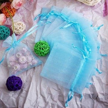 c.a. 50 x mini organza zakjes 5 x 7cm baby blauw, Ophalen of Verzenden, Nieuw