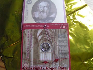 San Marino 2 Euro 2005 Galilei Galileo im Originalfolder, Verzenden
