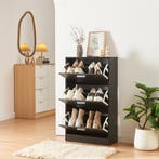 Schoenenkast Sykkylven 3 kleppen zwart 103x60x24 cm [en.casa, Huis en Inrichting, Verzenden, Nieuw