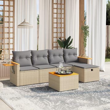 vidaXL 6-delige Loungeset met kussens poly rattan gemengd, Tuin en Terras, Verzenden, Nieuw, 5 zitplaatsen, Loungeset