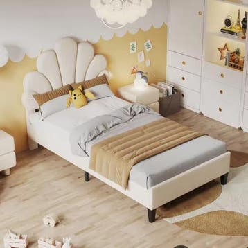 Gestoffeerd Meisjesbed met Bloemhoofdbord van Fluweel, Kinderen en Baby's, Kinderkamer | Bedden, Verzenden, Nieuw