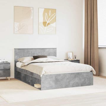 vidaXL Bedframe Concerte Grijs 135 x 190 cm Massief, Verzenden, Nieuw, Twijfelaar, Grijs