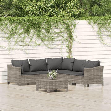 vidaXL 6-delige Loungeset met kussens poly rattan grijs, Verzenden, Nieuw, 6 zitplaatsen, Loungeset