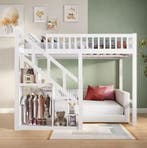Houten stapelbed 140x200 cm met bureau en opbergplanken, Verzenden, Nieuw