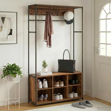 vidaXL Kapstok met schoenenbank Oud hout 100 x 32 x 180,5 cm, Kleding | Dames, Kledingrekken, Verzenden, Nieuw