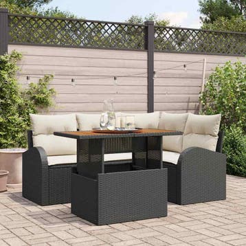 vidaXL Tuin Sofa Set 5 st Zwart Poly riet, Verzenden, Nieuw, Rotan, 5 zitplaatsen