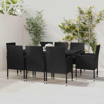 vidaXL 9-delige Tuinset poly rattan zwart, Verzenden, Nieuw, Tuinset