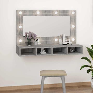 vidaXL Spiegelkast met LED-verlichting 90x31,5x62 cm grijs, Huis en Inrichting, Verzenden, Nieuw