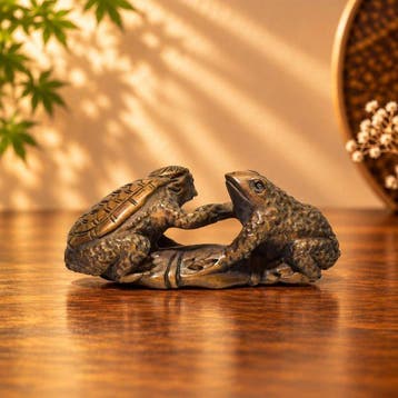Gesigneerde Ishikawa Kappa & Flog netsuke - handgesneden