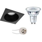 GU10 Inbouwspot Set - Mat Zwart - Inbouw Vierkant - Verdiept, Metaal of Aluminium, Nieuw, Ophalen of Verzenden, Led