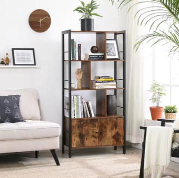 Industriële Boekenkast met Kastdeuren Hout – 74x30x154,5cm, Verzenden, Nieuw, 50 tot 100 cm, 150 tot 200 cm