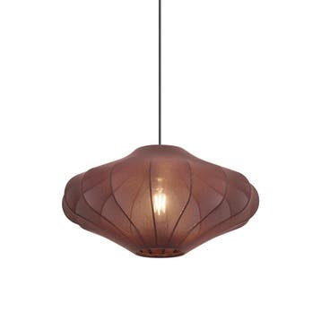 Japandi hanglamp bruin met stoffen kap 50cm  - Plu, Verzenden, Nieuw, Design