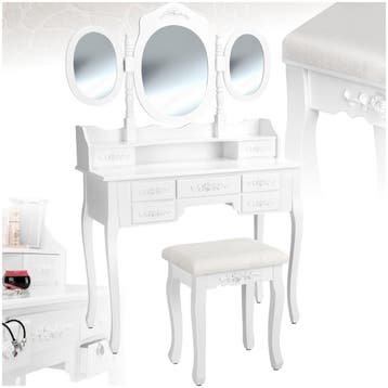 Makeup-tafel met 7 lades, spiegel en hocker in antieke look, Verzenden, Nieuw