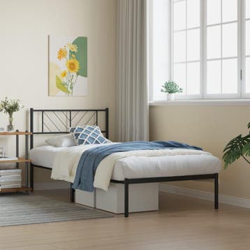 vidaXL Bedframe met hoofdbord metaal zwart 80x200 cm, Eenpersoons, Verzenden, Zwart, Nieuw