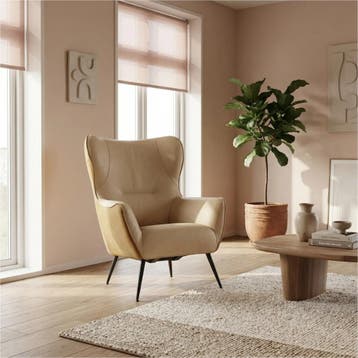 Leren fauteuil Flair Duo - Kenia Walnut en Toledo Kalahari, Eigentijds, Modern, Retro, Romantisch, Nieuw, Ophalen of Verzenden