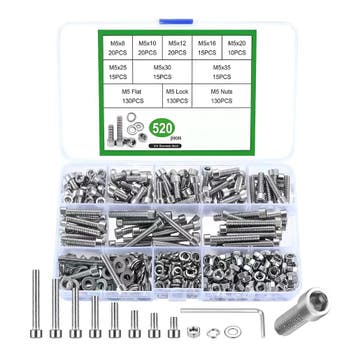 Assortiment M5 roestvrijstalen inbusbouten, 520 stuks, Ophalen of Verzenden, Nieuw