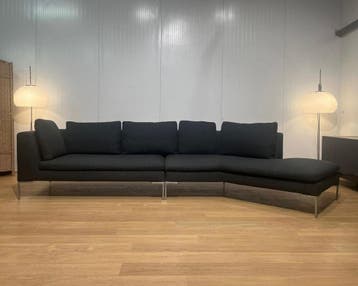 Nieuwstaat B&B Italia Charles Hoekbank Groen/Antraciet Wol, Hoekbank, Ophalen of Verzenden, Zo goed als nieuw, 150 cm of meer