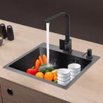 Zwarte RVS Spoelbak 45×40 cm met Afvoer en Zeepdispenser, Verzenden, Nieuw