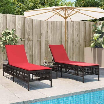 vidaXL Ligstoelen 2 stuks met tafel Bruin Poly Rotan, Tuin en Terras, Ligbedden, Verzenden, Nieuw