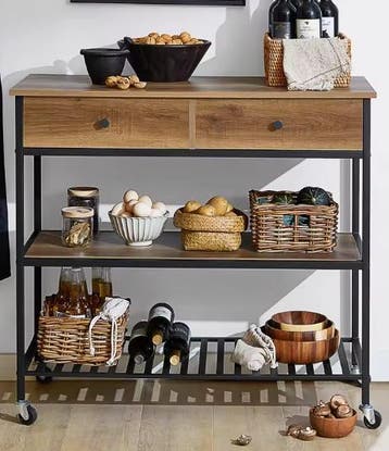 Keukentrolley Zwart/Naturel – 2 Lades &amp; Planken, 100 cm, Huis en Inrichting, Keuken | Keukenelementen, Verzenden, Nieuw