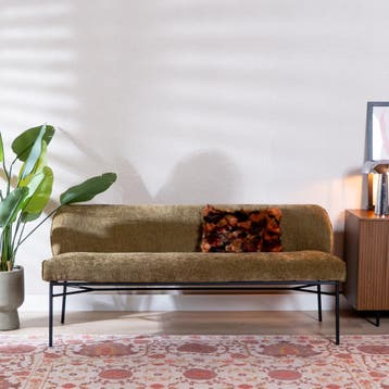 50% Korting: Eetkamerbank Momo chenille olijfgroen 220 cm, Huis en Inrichting, Stoelen, Ophalen, Zo goed als nieuw, Overige kleuren