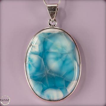 Exclusieve Larimar-hanger van 925 sterling zilver. met