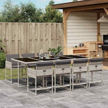 vidaXL 9-delige Tuinset met kussens poly rattan lichtgrijs, Verzenden, Nieuw, 8 zitplaatsen, Tuinset