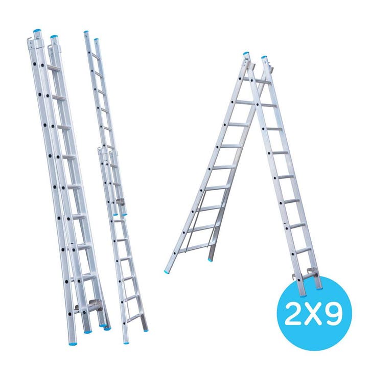 Eurostairs Reform ladder dubbel uitgebogen 2x9 sporten, Doe-het-zelf en Verbouw, Ladders en Trappen, Ladder, Nieuw, Verzenden