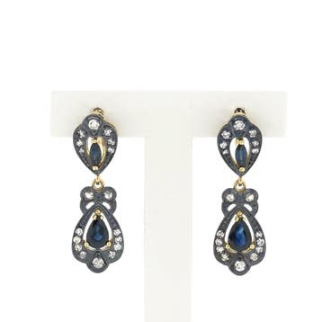 Goud/zilveren oorhangers met saffier en diamant; Ca. 0,52..., Sieraden, Tassen en Uiterlijk, Oorbellen, Gebruikt, Ophalen of Verzenden