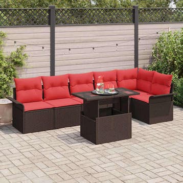 vidaXL Tuin Sofa Set 7 st Bruin Poly riet, Verzenden, Nieuw, Rotan, 7 zitplaatsen