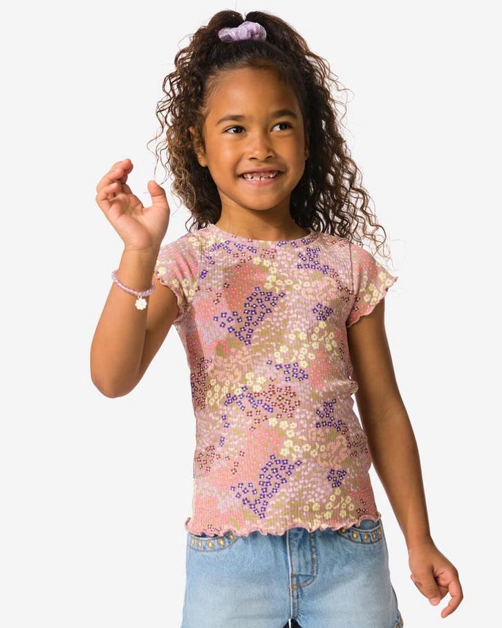 HEMA Kinder T-shirt jersey bloemen oudroze, Kinderen en Baby's, Kinderkleding | Overige, Nieuw, Verzenden