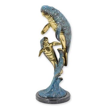 sculptuur, Monumental Bronze Manatee with Calf – Luxury