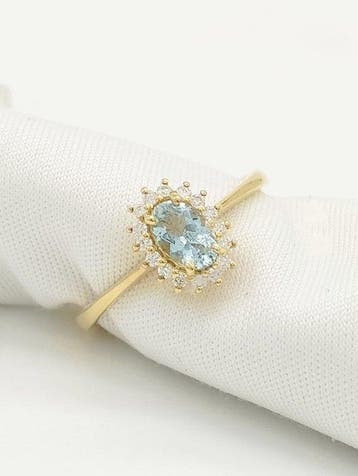 Ring - 18 karaat Geel goud Aquamarijn - Diamant, Sieraden, Tassen en Uiterlijk, Nieuw
